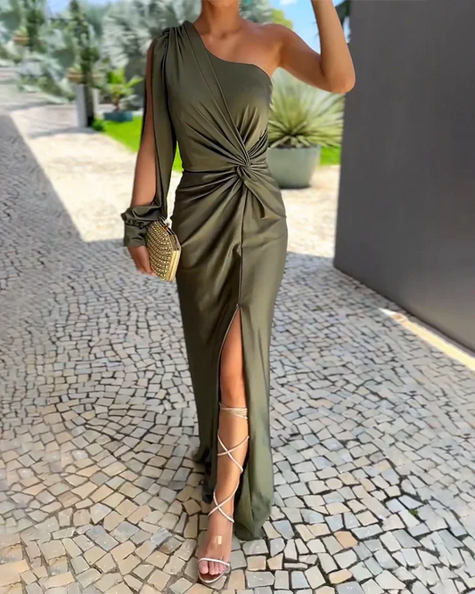 Talia™ | Elegant Silk Off-Shoulder Dress